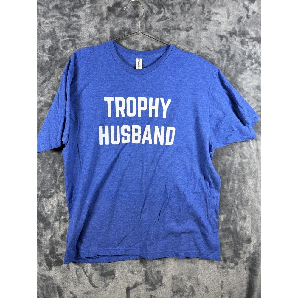 Tultex Shirt Mens XL Blue Trophy Husband Funny Graphic Tee Novelty Humor